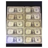 9- $1 Silver Certificates & 1- $1 Star Note