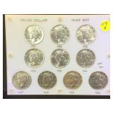 10- BU Peace Dollar Year Set, 10 x $