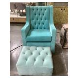 Velvet Turquoise Rocking Chair w/ Ottoman