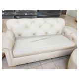 Tufted leather cream sofa 70 in long - some scuffs
