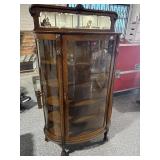 Antique Curved Glass Curio Cabinet - Claw Feet -