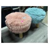 Pair Small Padded Shag Stools - some wear