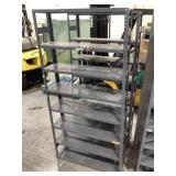 Metal grey rack w/8 shelves, approx 6ft tall