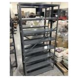 Metal grey rack w/8 shelves, approx 6ft tall