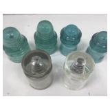 Vtg Hemingray No. 9 aqua glass & #45 clear glass