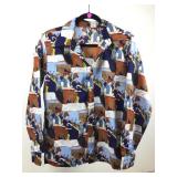Vtg Bold Illustrative Print Button Down Disco