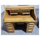 Vtg Oak Roll Top Desk with Key and All Organizer