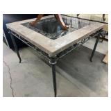 Stone & Glass Table With Metal Base. Approx 42x30