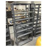 Metal grey rack w/7 shelves, approx 6ft tall
