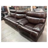 Brown Leather Loveset & Armchair