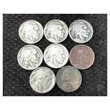 Bag W/war Nickel & 7 Buffalo Nickels