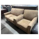 Brown Loveseat And Armchair, 54in Longest One