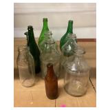 Assorted Glass bottles, approx 12in tallest one