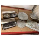 Collect of Glass and metal platters some w/boxes,