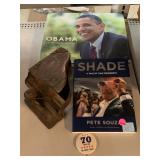 Obama books, metal piano player figure and more.