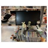 Samsung computer monitor, CDs/DVDs, figures &