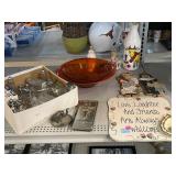 Assorted salt/pepper shakers, wall decor, glass