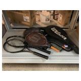 Assorted sports rackets. Wilson, Spalding.