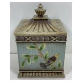 Ceramic canister w/painted bird on branch &