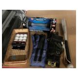 Small weights, aluminum bat, ping pong balls and