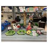 Assorted figurines, jug, cow, frogs & more