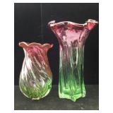 Vases, hand-blown, Watermelon pattern w/swirled