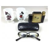 Vtg Disney milk glass mugs, Mickey & Minnie