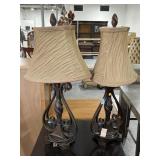 2 Brown metal table top lamps, approx 34in tall