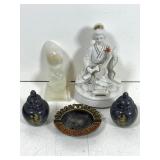 Asian style marble urns, porcelain geisha musical