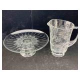 Glass pitcher & pedestal cake plate