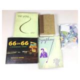 Vtg school yearbook, sheet music, novel, stamps &