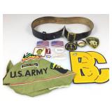 Vtg Leather Police Gun Belt and Assorted Patches