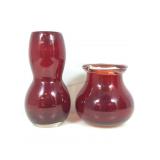 Ruby Red glass vases, double gourd & ivy ball