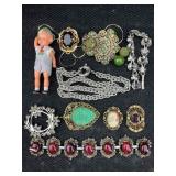 Vintage Very Old Jewelry With Jade, Stones, Cameo