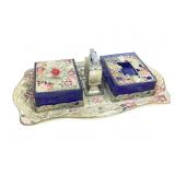 Vtg Japanese style table-top smoking set, metal