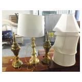 3 Metal table top lamps, approx 30in tall w/extra