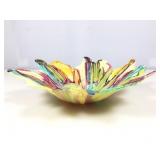 Art glass bowl, flower bloom color, 15 in long