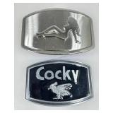 Vtg Trucker Mudflap Girl Belt Buckle and ï¿½Cockyï¿½