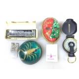 Vtg Hohner Big River harp, Engineer compass,