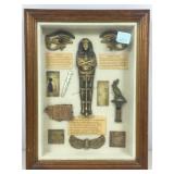 Wood framed shadow box display case w/Egyptian