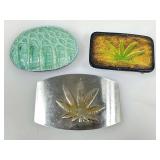 3 Belt Buckles. 2 Leather and 1 Metal
