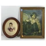 2 Framed prints, oval w/girl 10x12 & child