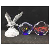 Paper weights, fish in glass & clear eagle