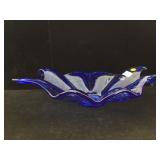 Murano hand-blown art, blue swirl design bowl, 20