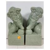 Pair of Foo Dogs, green glazed, Chinese guardian