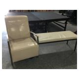 2 Tone Cream pleather armchair and bench, approx