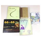 Vtg school yearbook, sheet music, novel, stamps &
