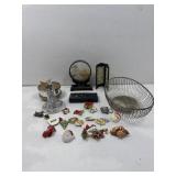 Cork art display, holiday brooches, radio shack