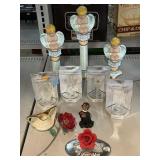 Angels on Pillars 3 Pc Set, Glass Rose, New Glass