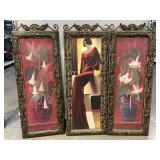 3 Pc Metal Framed Decorative Wall Art. Approx 43